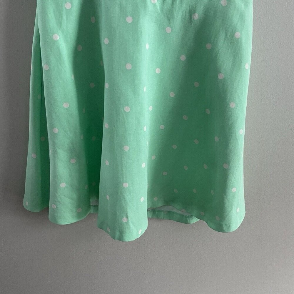 Zara XL Green Polka Dot Linen Blend Square Neck Strappy Tie Back Mini Dress NWT - Picture 3 of 11
